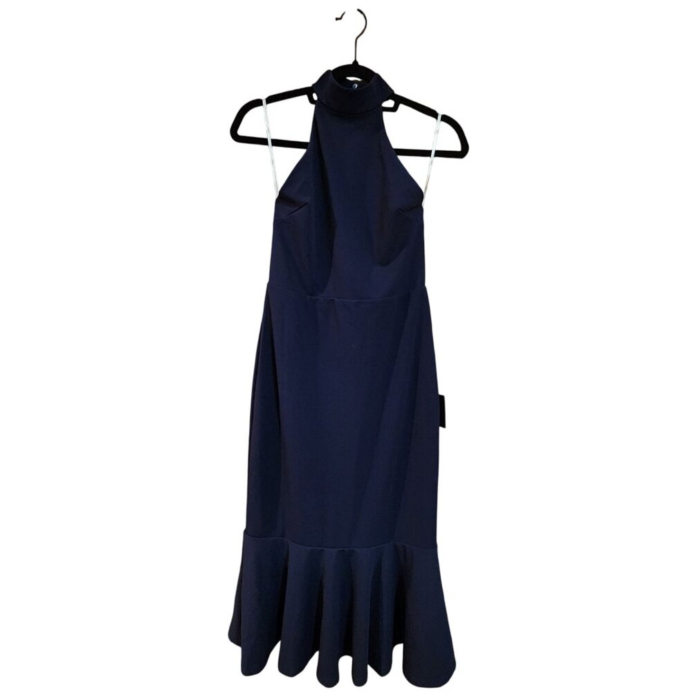 Lulus Navy Halter Sleeveless Long Trumpet Hem Navy Dress Womens size M NWT